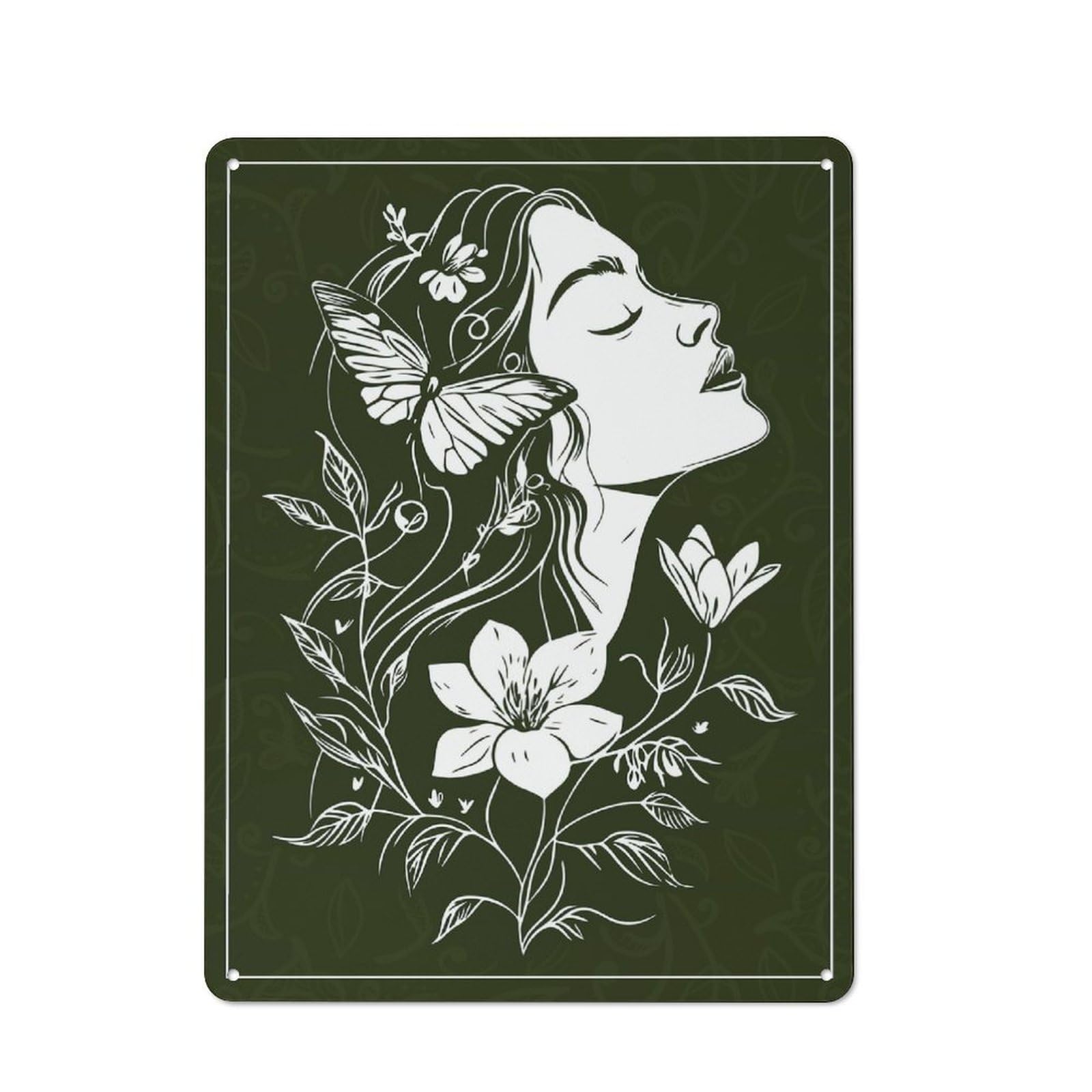 Junmoney Woman With Flowers And Butterfly Tin Wall Plaque 40X30cm With For Hallway Wall, With Clear Retro Wall Decor Character