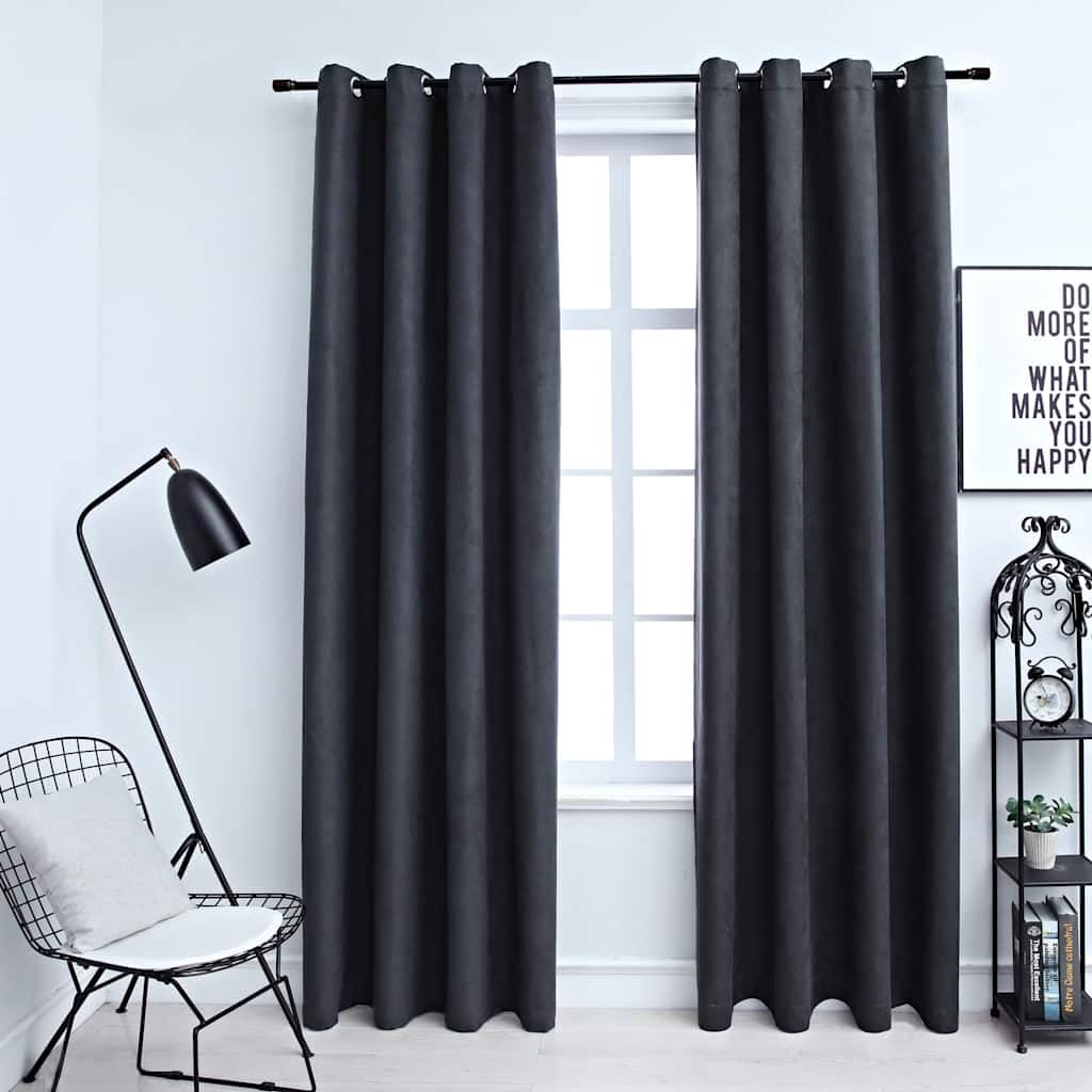 Rideaux occultants 140x175 brise-vue opaque gris anthracite en daim