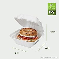 Vista 2 de KARAT EARTH Clamshell - Recipientes de alimentos para llevar [6 x 6 pulgadas, 500 unidades] Contenedores compostables para llevar, bagazo
