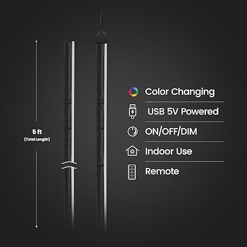 Miniatura 2 de Feit Electric Tira de luz LED para interiores de 5 pies, regulable, 0.1 pulgadas de ancho, persecución multicolor, alimentada por USB, patrones de