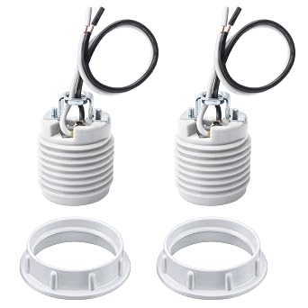 DiCUNO Ceramic E26 Light Socket, Threaded Medium Base with Ring, 2-Pack