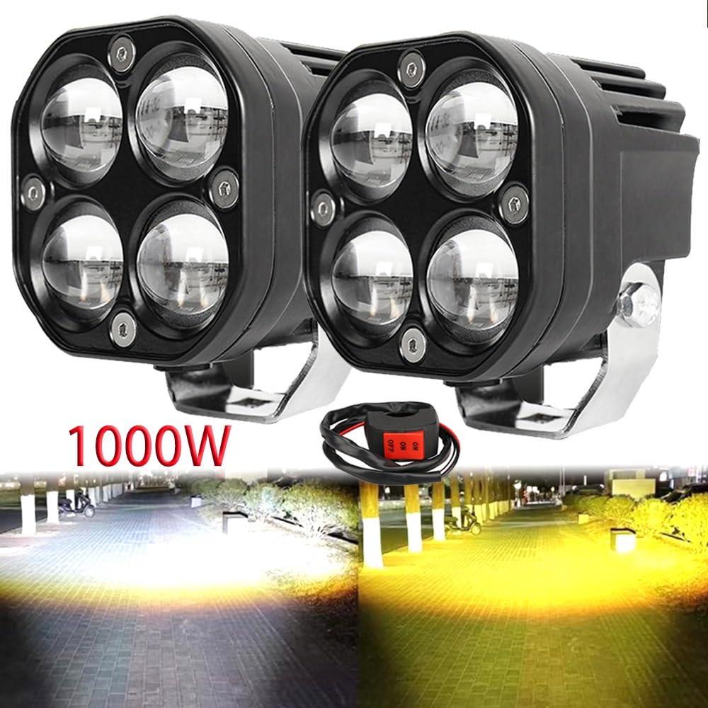 Phares de moto à LED Phare de moto Phares LED double couleur pour motos, 1000W, 3 pouces, 12V, 24V, lampe de conduite pour voiture 4x4, Auto, SUV, ATV(2PCS)