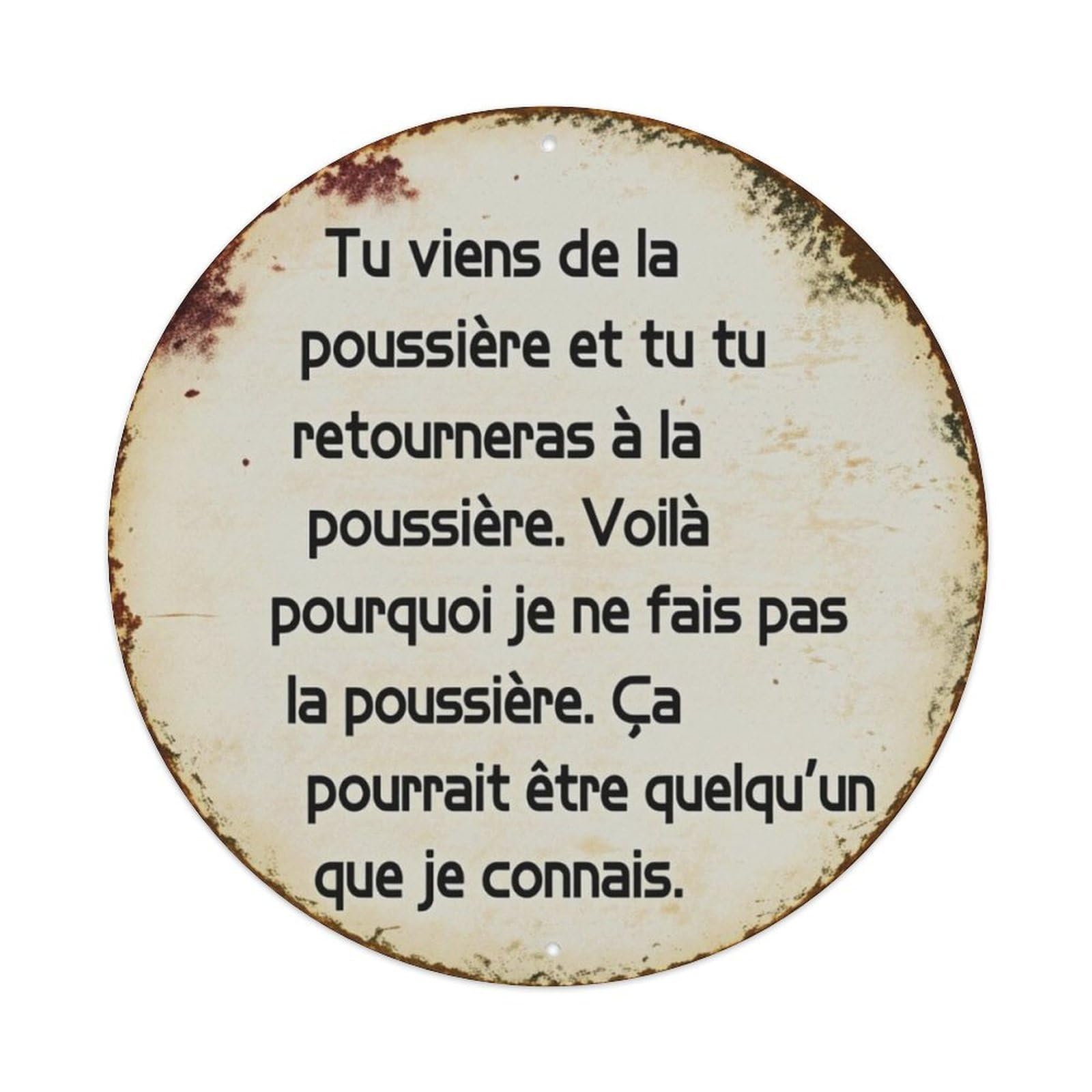 Vintage Rust French Philosophical Funny Quote Round Decor Sign Vintage Aluminium Metal Sign, Retro Wall Decor for Home, Bar, Garage & Farmhouse 20x20cm