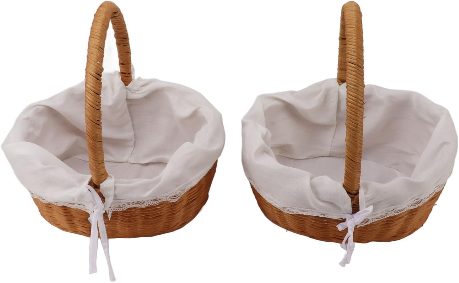 2PCS Rattan Flower Baskets with Handle, Woven Storage Bins for Wedding Flower Girl Baskets, Natural Rattan Picnic Shopping Baskets with Sturdy Handle for Home Decor and