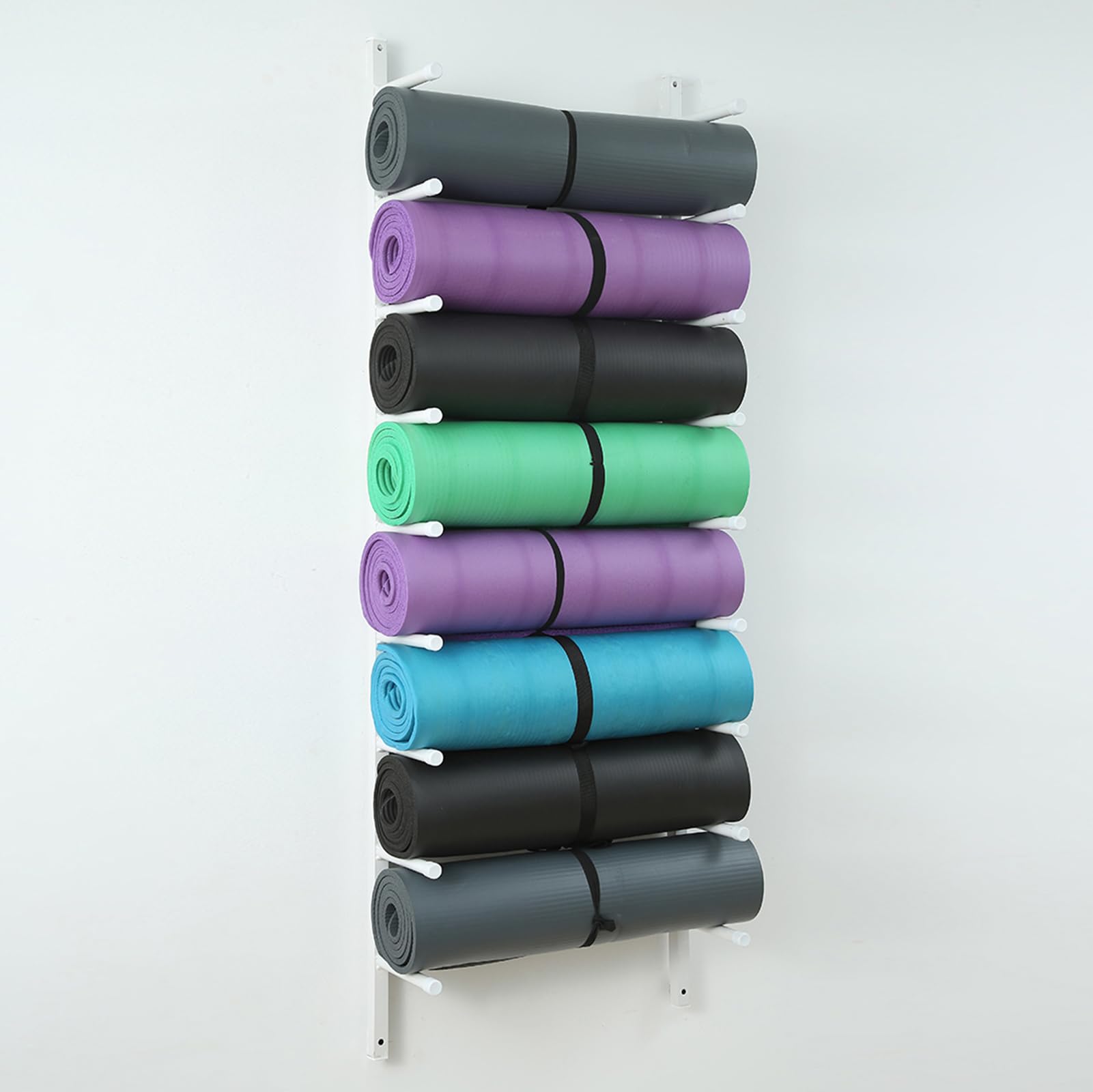 Soporte de Pared para Esterilla de Yoga de 9 Niveles. Estante de Metal para esterillas de Yoga, Rodillos de Espuma, Bloques y más. Organizador de Pared Que Ahorra Espacio para Equipos de fit