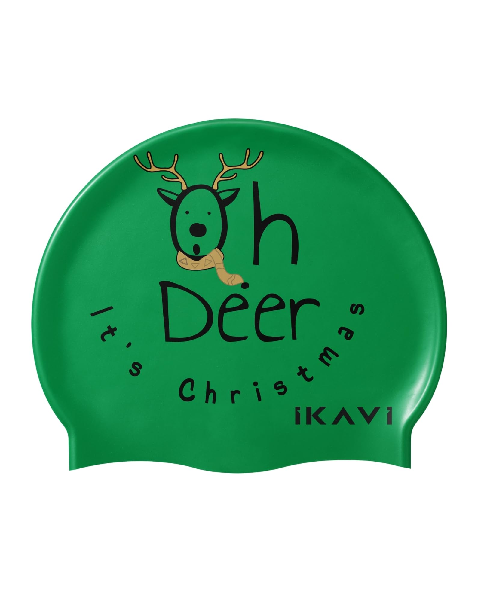 Silicone Swim Cap with Christmas Design - Durable & Stretchable, One Size Fits All (Reindeer Green)