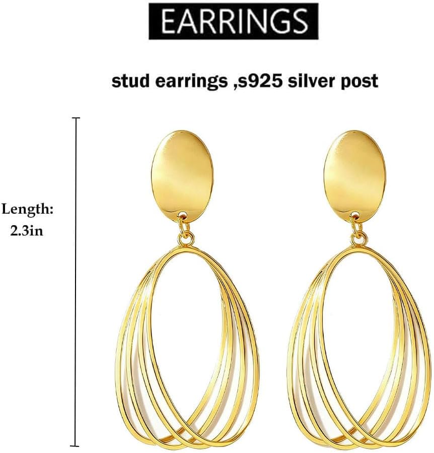 Lhysh Gold Teardrop Earrings for Women, Shiny Statement Dangle Drop Earrings, Lightweight Jewelry for Party Evening