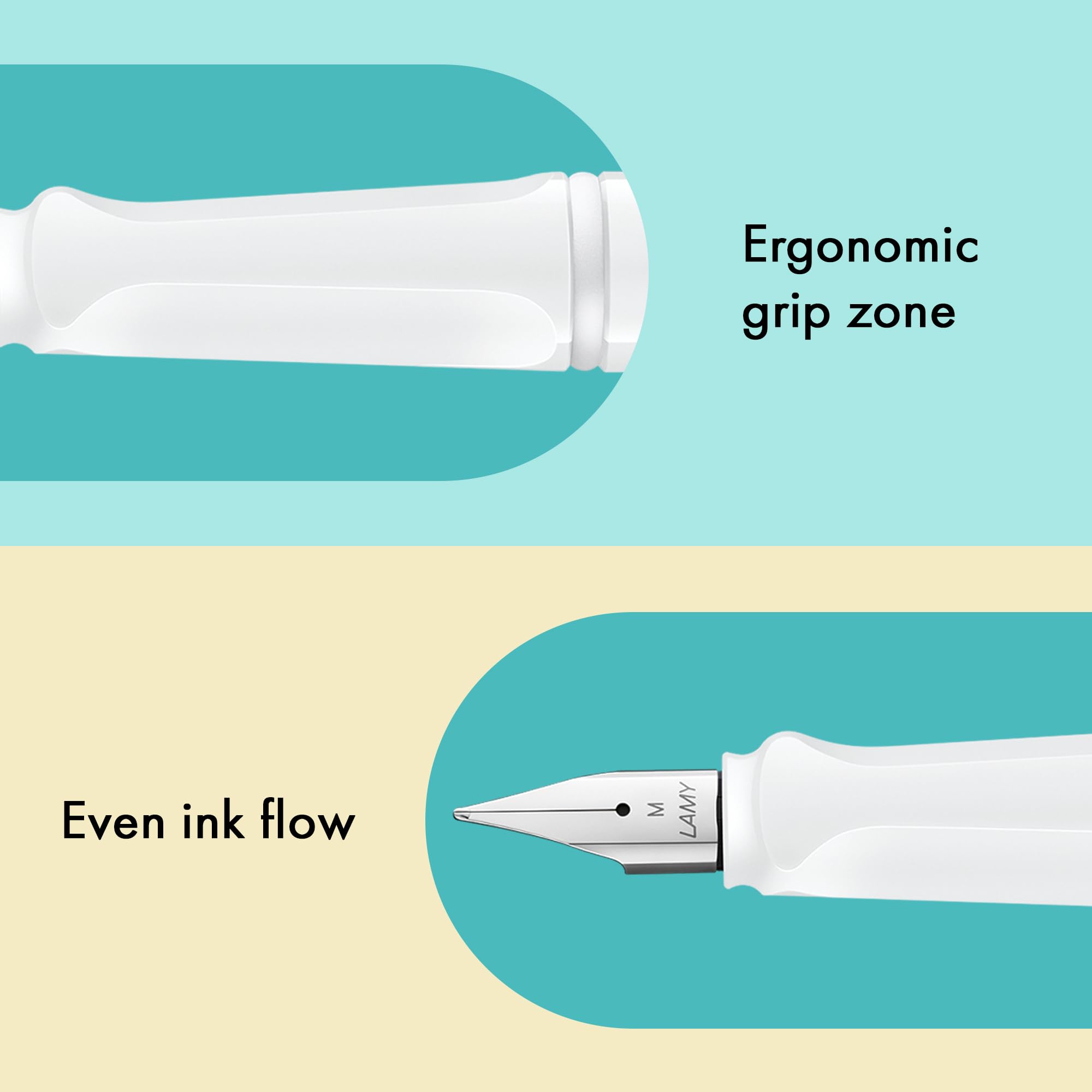 Lamy Safari - Set penna stilografica multicolore tutto bianco, edizione speciale con 6 anelli colorati intercambiabili, pennino in acciaio larghezza F, con cartuccia d'inchiostro blu T10 e confezione