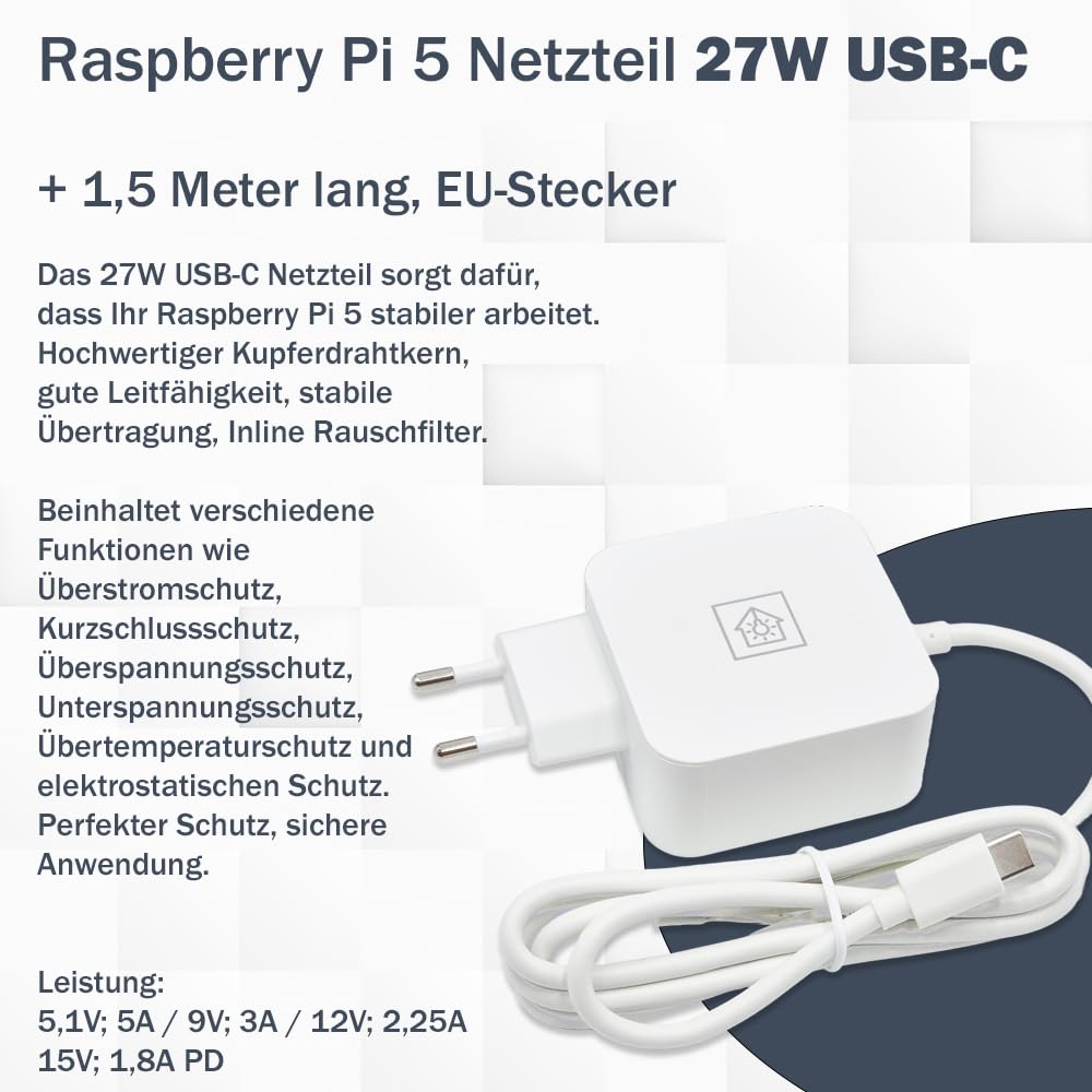 Raspberry Pi 5 4 GB Starter Kit | Alimentatore USB-C 27 W | Alloggiamento con ventola | Scheda SD da 64 GB | Cavo Micro HDMI 4K | Rosso - Bianco