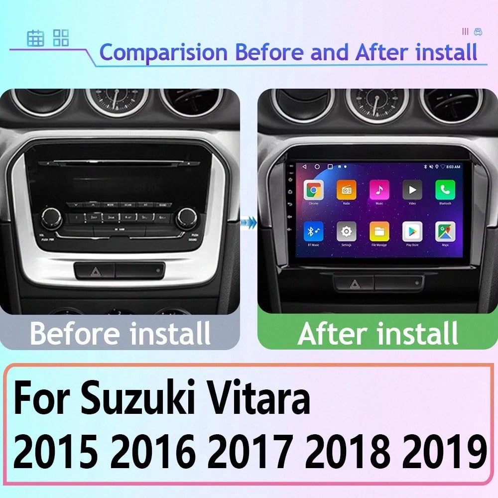 Car Stereo Carplay Radio de Coche para Suzuki Vitara 2015-2019 Soporta Bluetooth, Control Volante, USB, WiFi, 4G, Mirror-Link, GPS Navegador/Radio FM, 8 Nuclear 4G+64G