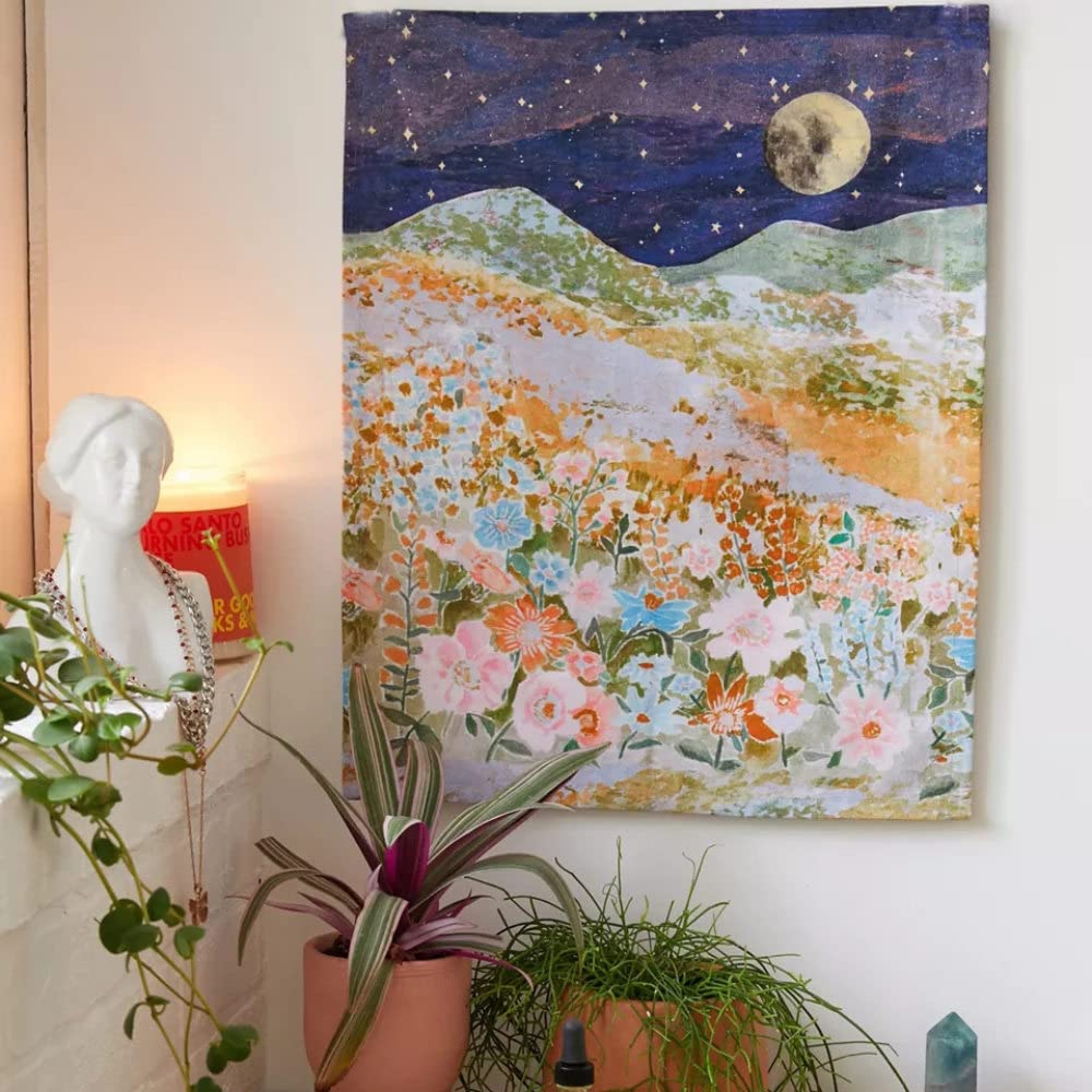 LIJUCAI Blumenteppich Hippie Blume Wandteppiche Wohnheim Dekor Sternenhimmel Teppich Dekoration Wand Makramee Vorhang, 1.150x200cm