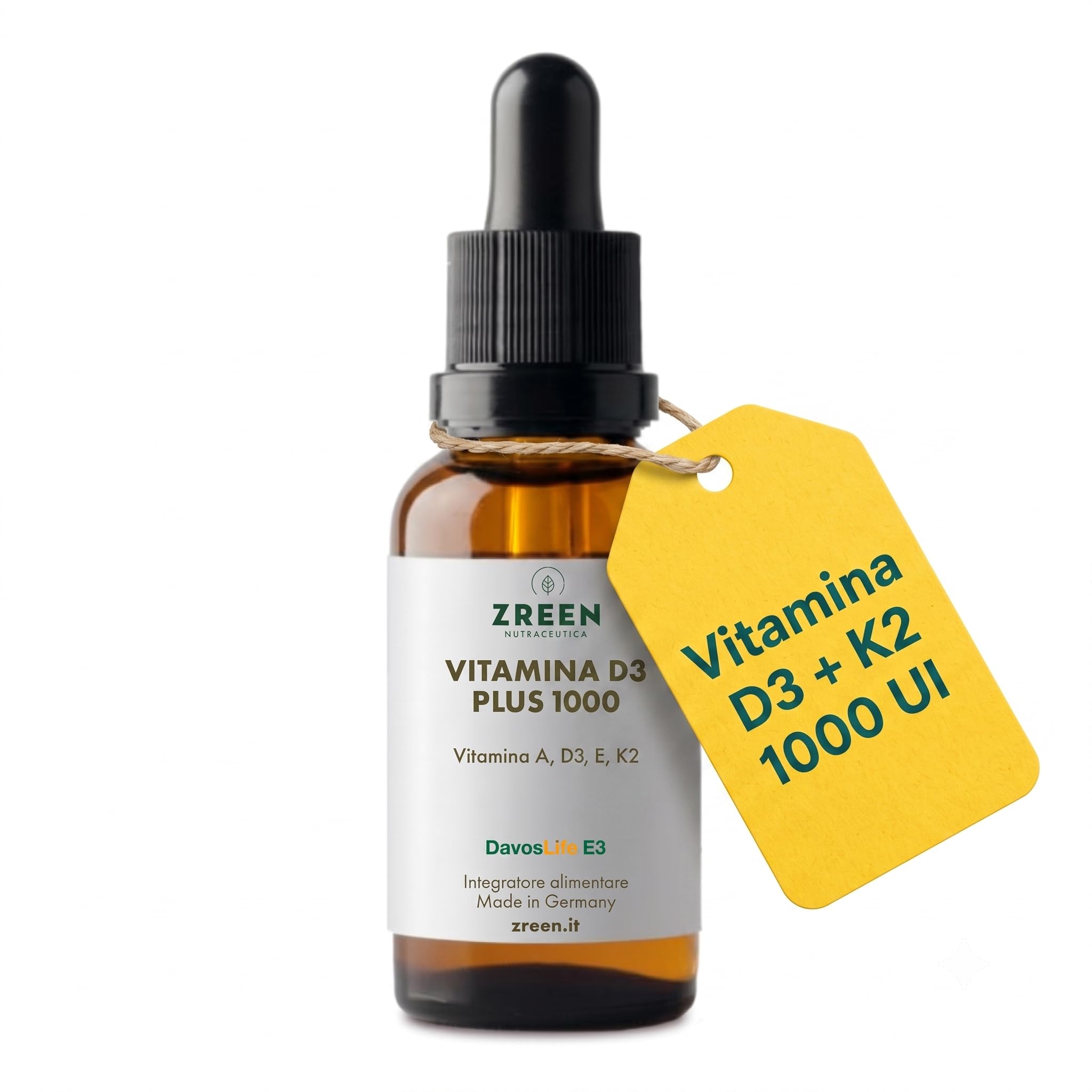 Vitamina D3 K2 1000 UI - Colecalciferolo Gocce - 15 ml con Olio MCT | 525 Gocce • Vitamine A, E e K2 MK-7 all-trans • EVNol™ • Formula in olio • Prodotto in Germania