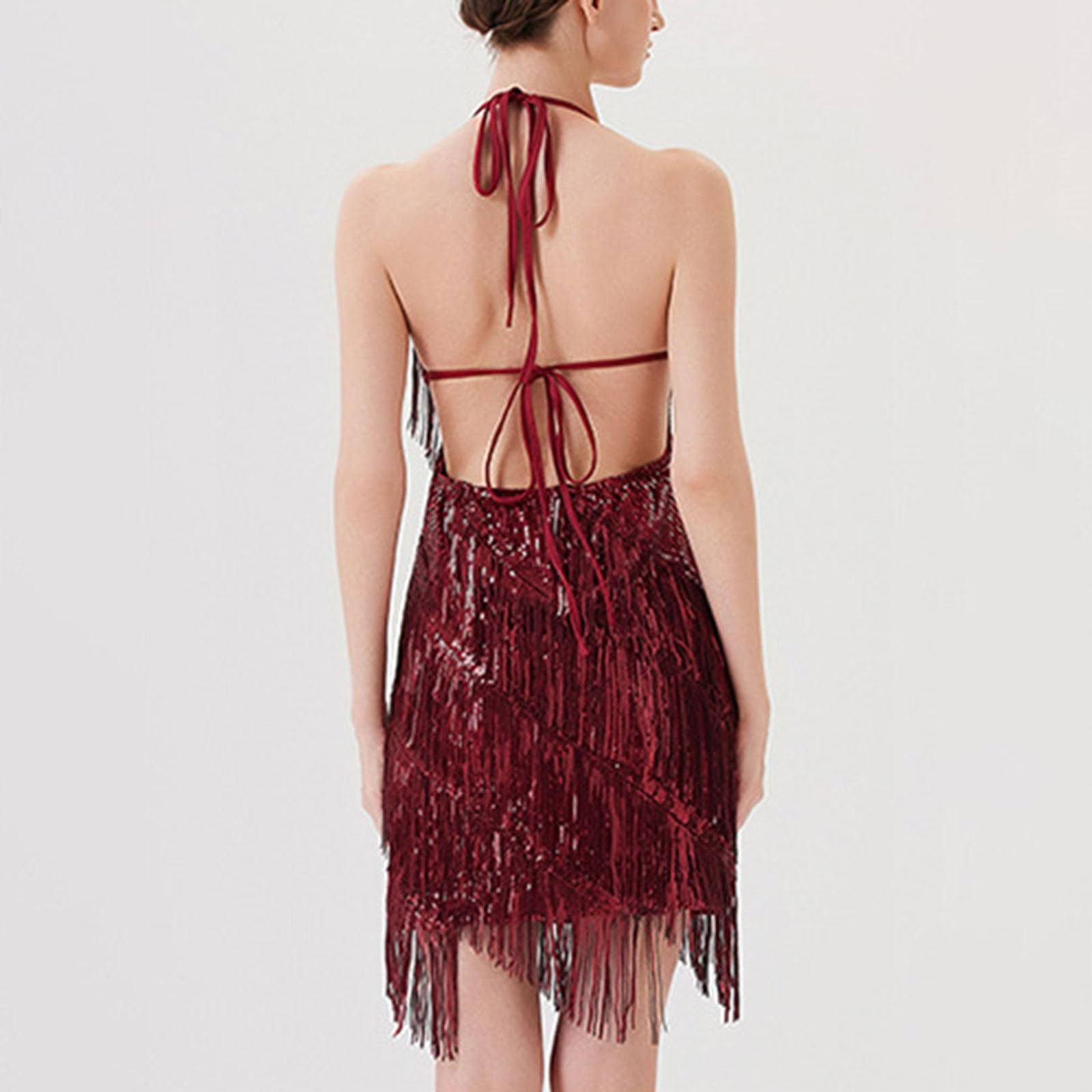 Generico Vestito Donna Carnevale - Vestito Donna Abito da Ballo Latino da Donna con Frange e Paillettes Abito da Festa Abbigliamento da Spettacolo
