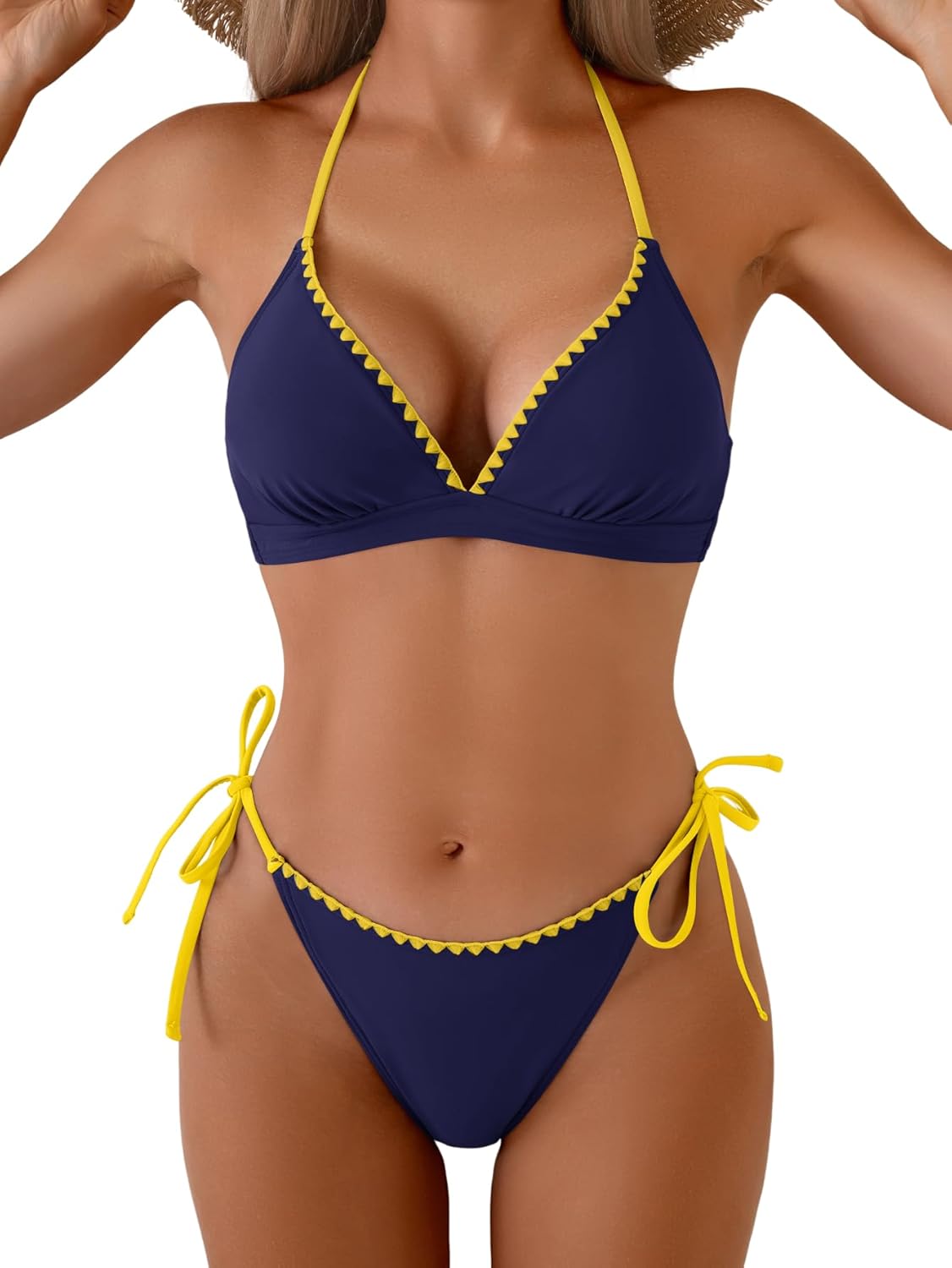 Bikini Set for Women Sexy String Two Piece Swimsuit Halter Triangle Shell Stitched Bathing Suit