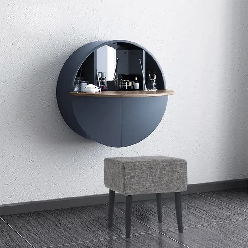 NG Decor Modern Gray Round Wall-Mount Makeup Vanity Table Set (Stool Not Included)-image-8