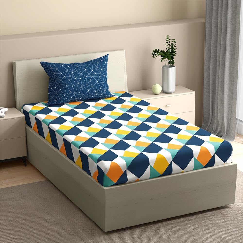 Wakefit 100% Cotton 200 TC Flat Printed Bedsheet, Nicole Single Size (90x60 inches) / (2.29m*1.52m) with 1 Pillow Cover Nicole, Single