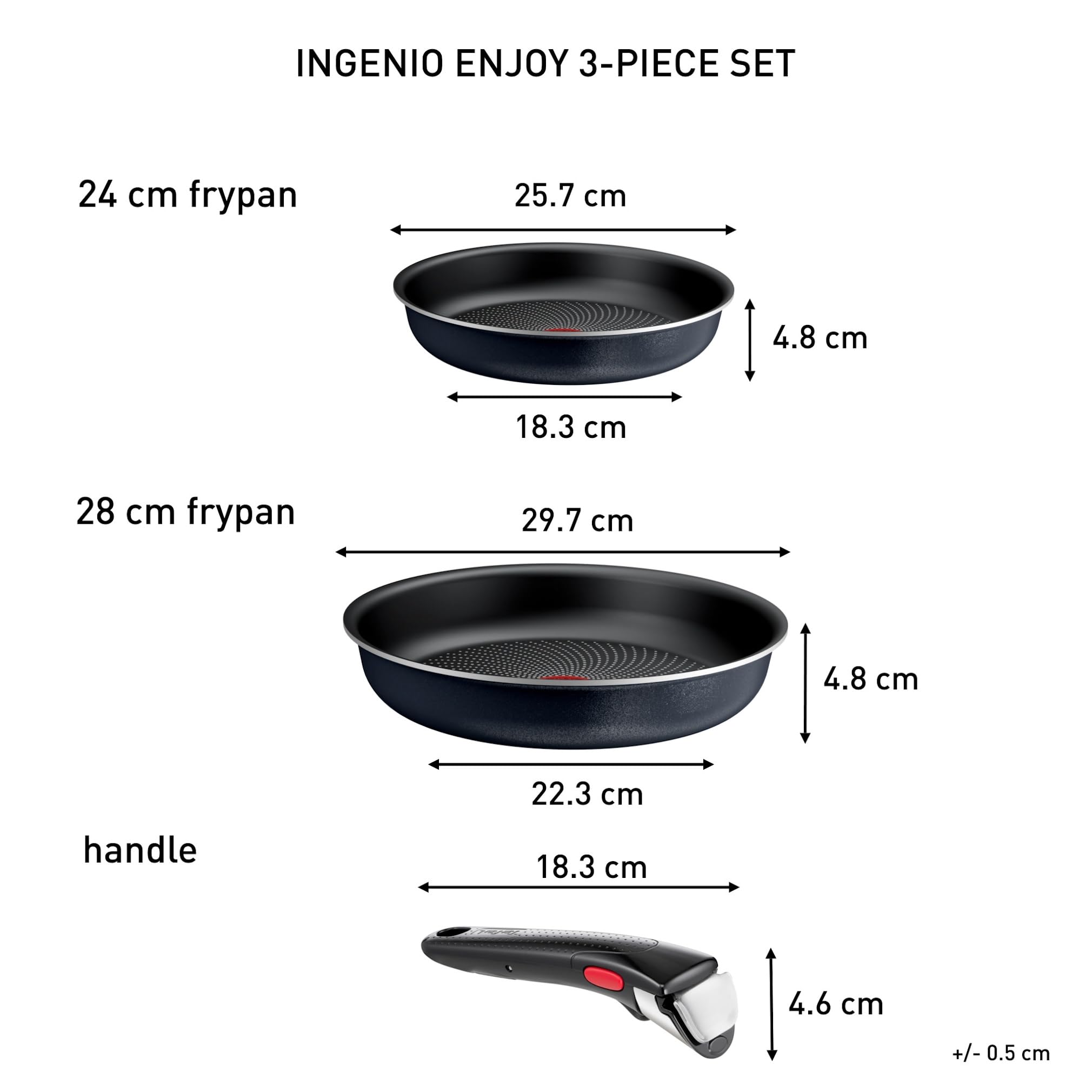 Tefal Ingenio Enjoy, Lot 3pièces, Poêles légères, Technologie Light Tech, Poignée amovible, Revêtement Titane antiadhésif