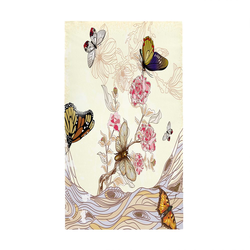 DOTBUY-SHOP Beach Towel,Quick Dry Absorbent Microfibre Beach Towels for Adults,Butterfly Prints Microfibre Towel Large for Travel, Swim,Sports,Camping (80x180cm,Beige)