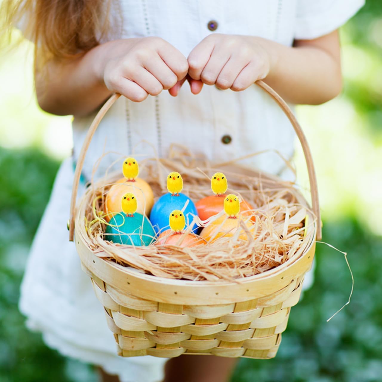 BESTonZON 6Pcs Mini Easter Chicks Baby Toy Tiny Chenille Figurines for Spring Bonnet Decorations Party Favors Room Desktop Decor