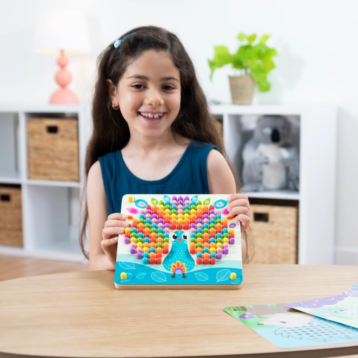 Fat Brain Toys Peg a Pattern - Wooden Pegboard with Animal Scene Cards, Ages 3+