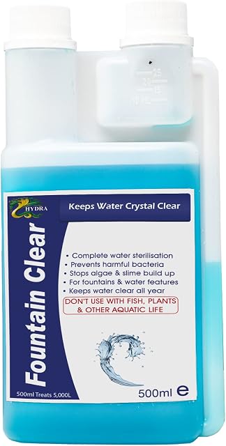 HYDRA Fountain Clear Water Feature Cleaner | 500ml Treats 15,000L Highest Dilution Rates - Water Feature Treatment Keeps Water Crystal Clear from Algae, Cleans Water & Biofilm Build-up