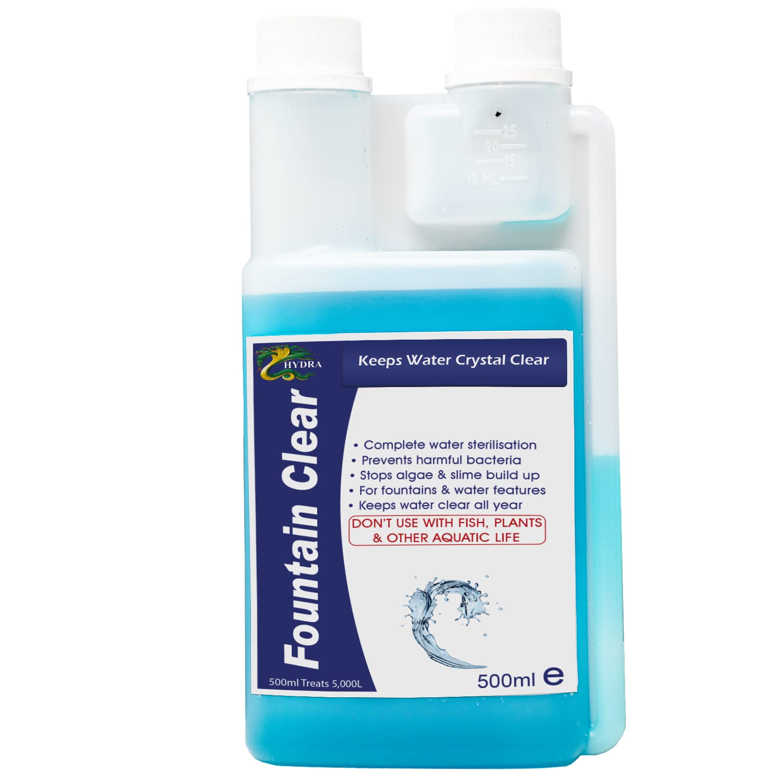 Fountain Clear Water Feature Cleaning, 500ml Treats 15,000L Highest Dilution Rates, Fountain Cleaner Treatment Keeps Water Crystal Clear from Algae, Green Water, Biofilm Build-up