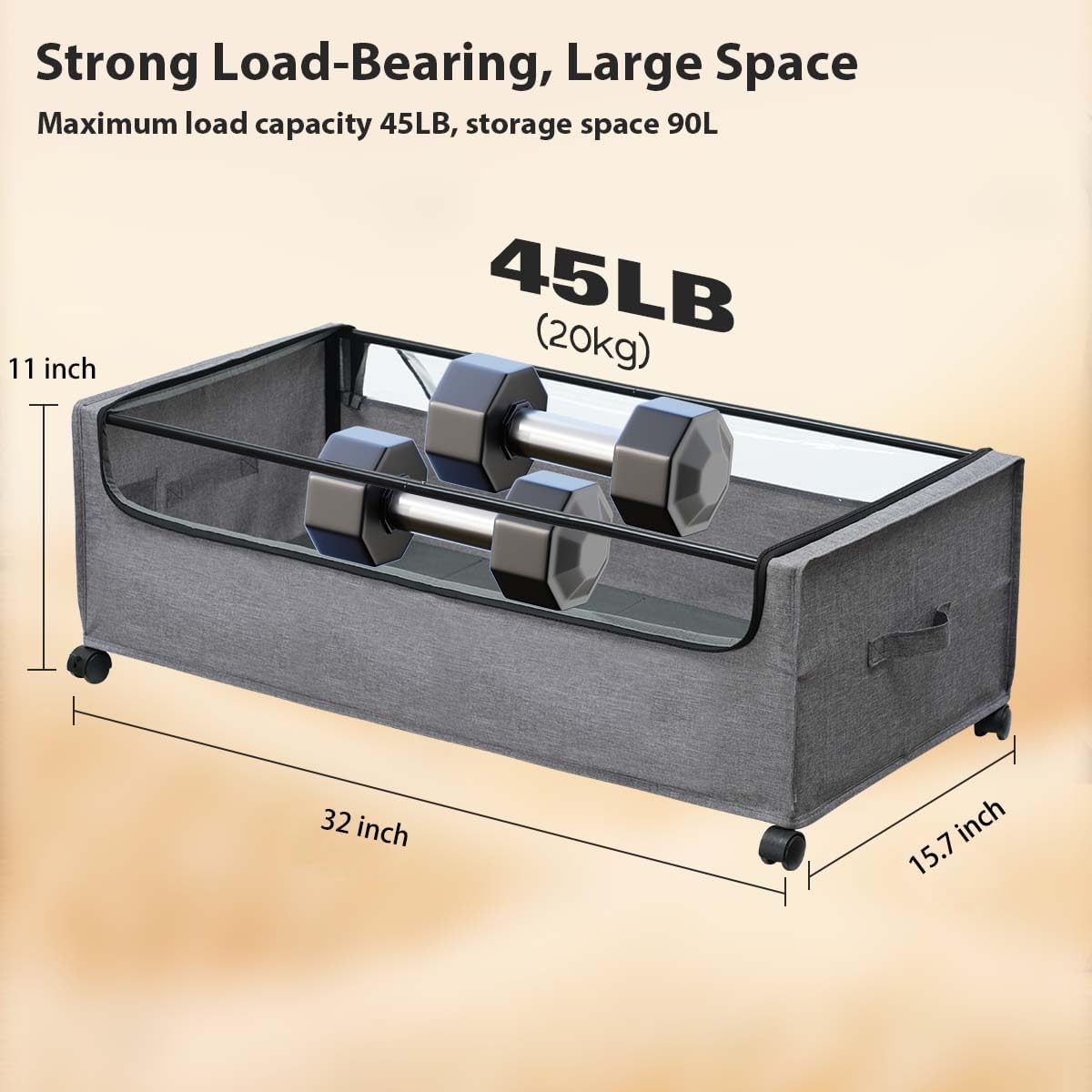Under Bed Storage with Wheels, Under The Bed Storage Drawers On Wheels, Rolling Underbed Drawers, Lockable, Heavy Duty, XXXXL Size 90L