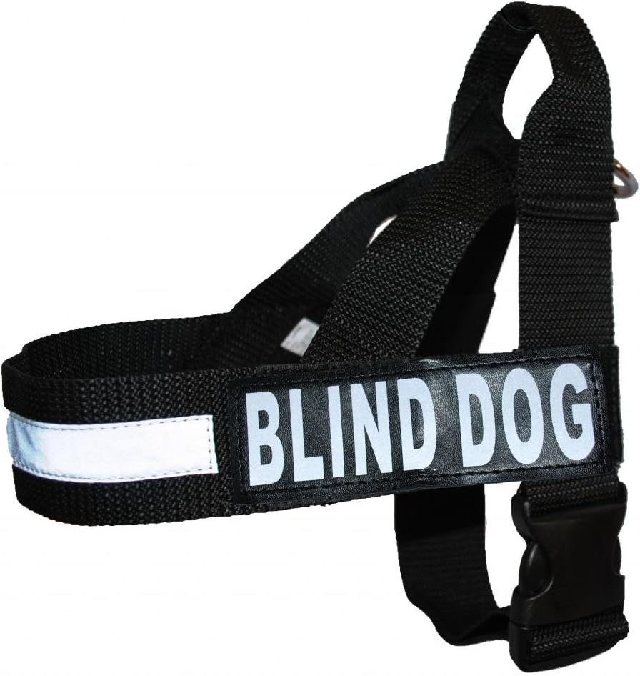 Doggie Stylz Blind Dog Nylon Strap Service Dog Harness No Pull Guide Assistance Comes with 2 Reflective Blind Dog Removable Patches. Please Measure Your Dog Before Ordering.