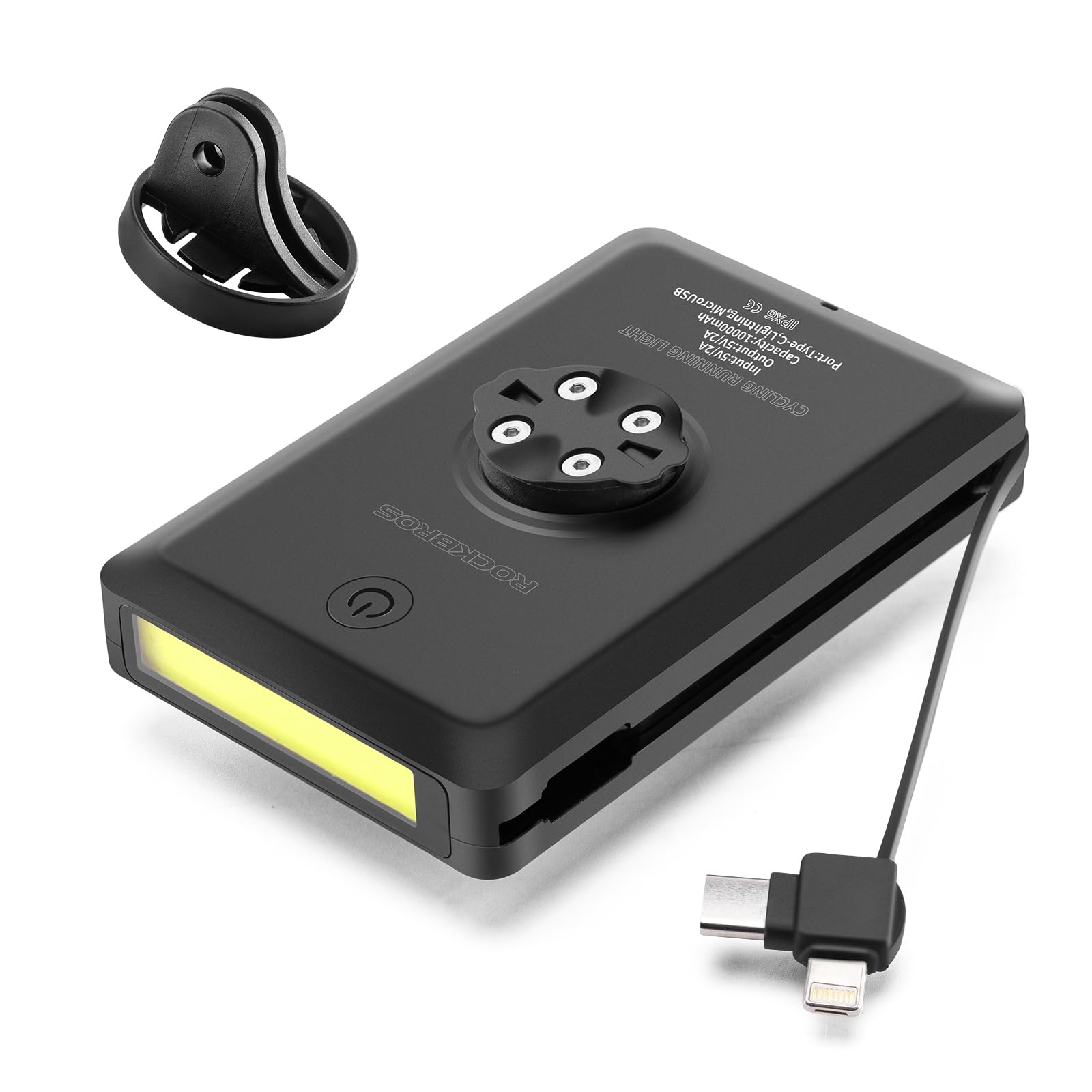 ROCKBROS Luce Anteriore Bici Ricaricabile, IP64 Impermeabile con Integrato | Fanale Bicicletta Integrata 10000mAh, 5 Modalità Illuminazione, Funzione Antipolvere, Compatibile MTB, Bici da Corsa e Gravel
