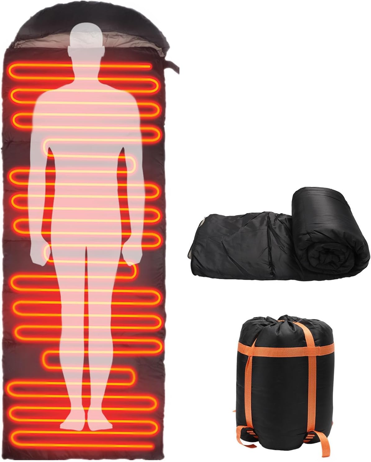 Heated Sleeping Bags for Adults, Portable Waterproof Flannel Cold Weather Sleeping Bag, USB Powered, 3 Adjustable Heating Levels Sleeping Bag, Keep Warm to -20?, for Camping Outdoor Hiking