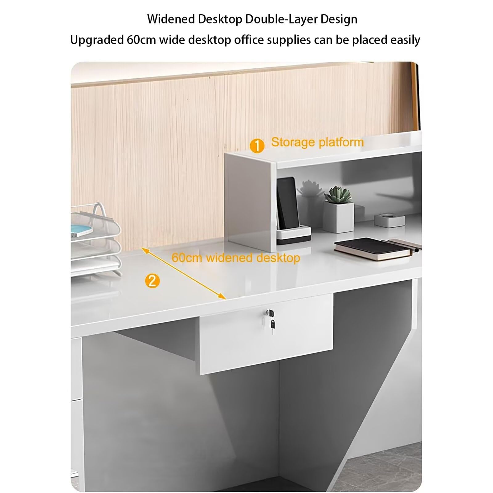 Modern Reception Desk with Lockable Drawers180.3 cm Wooden Entry Table for Beauty Salon & LobbyStylish Reception Table & Functional Design