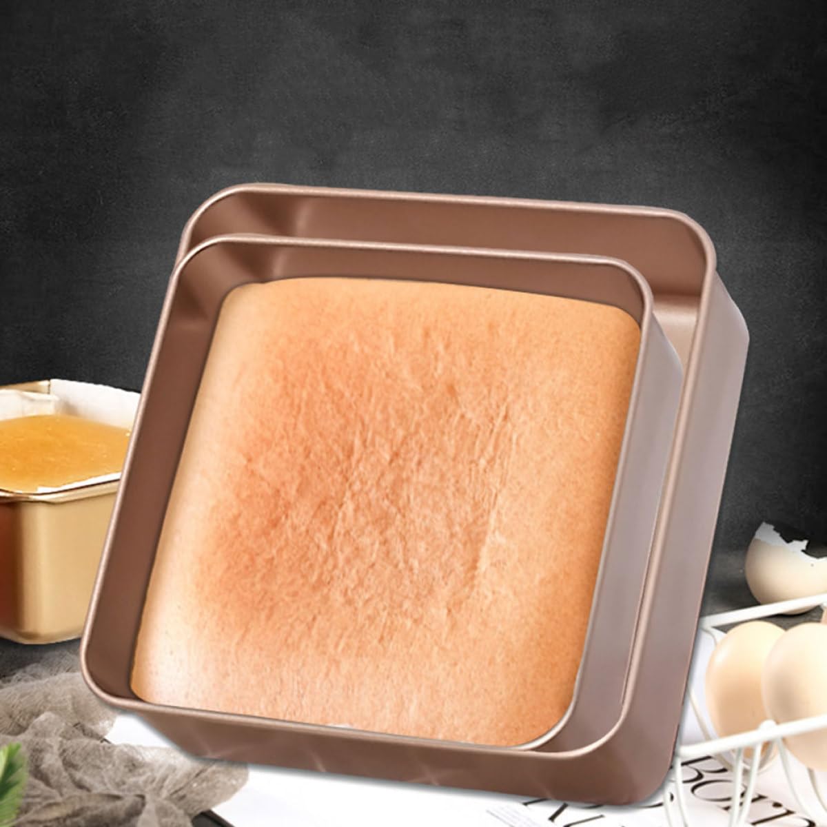VANZACK Molde Cuadrado Fácil Desmolde para Pasteles de Acero Inoxidable Dorado Antiadherente y Multiuso Adecuado para Pizza y Snacks en Cocina