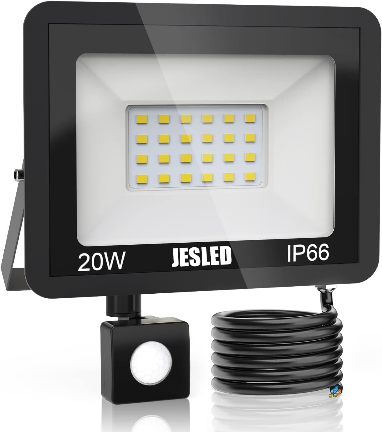 JESLED LED Strahler mit Bewegungsmelder, 20W 2200LM Superhell Strahler Außen, 6000K Kaltweiß Außenstrahler, IP66 Wasserdicht Scheinwerfer für Garten, Innenhöfe, Garage, Haus