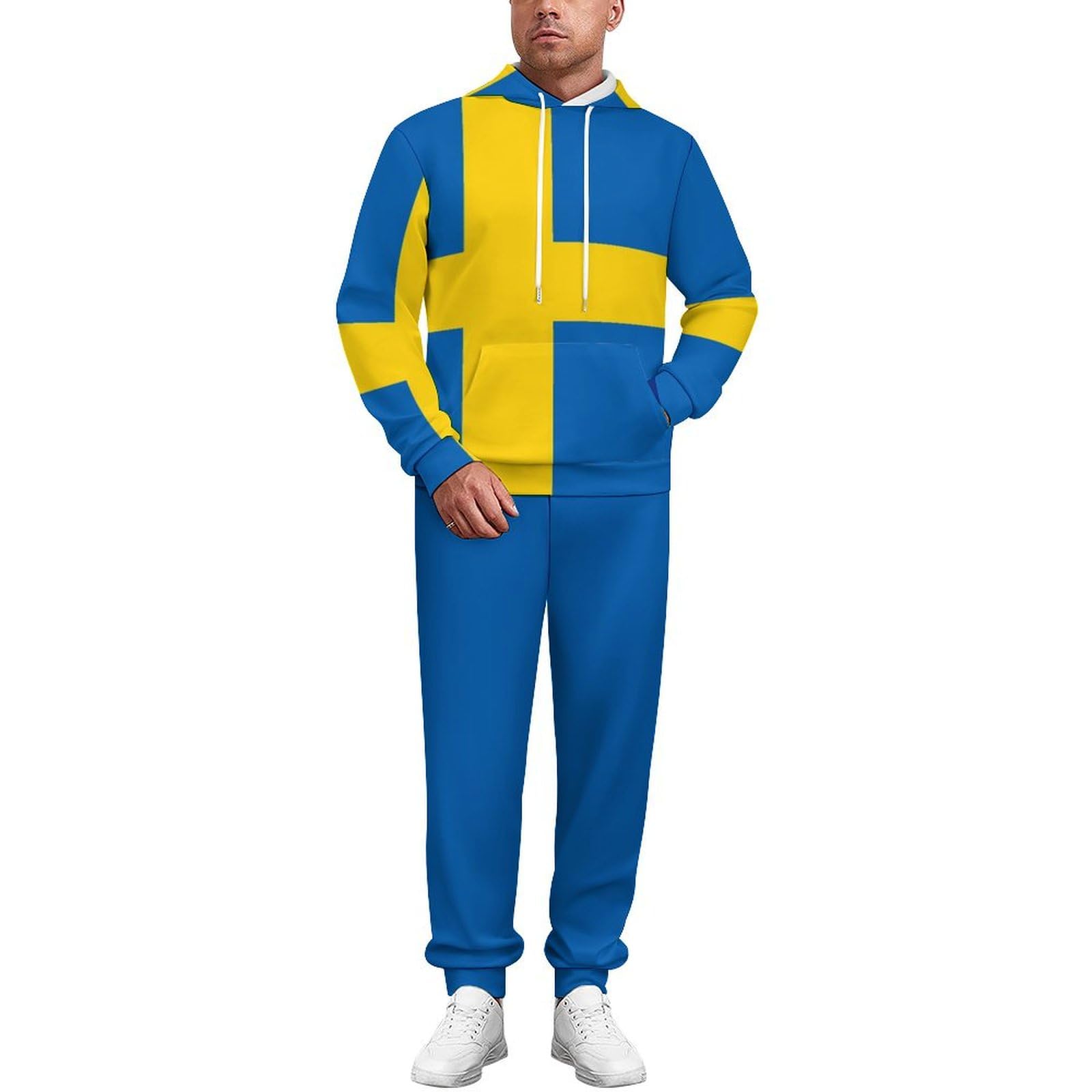 Set Da Salotto Per Uomo E Donna 2 Pezzi Tuta A Maniche Lunghe Taglie Forti Abbigliamento Sportivo Maglie Con Cappuccio Pantaloni Da Tuta Autunnali Tuta Unisex Con Bandiera Svedese
