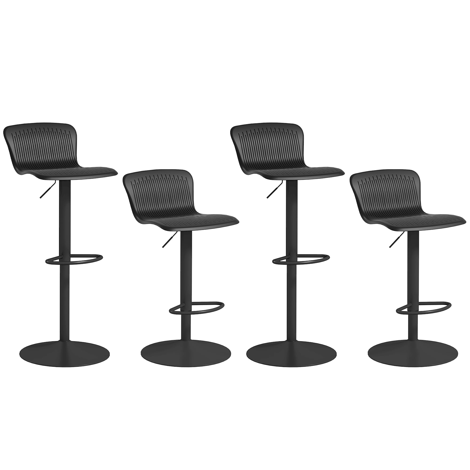HOMCOM Conjunto de 4 Taburetes Altos de Cocina Sillas Altas Giratorias con Respaldo y Altura Ajustable Carga 120 kg para Bar Salón Comedor Negro