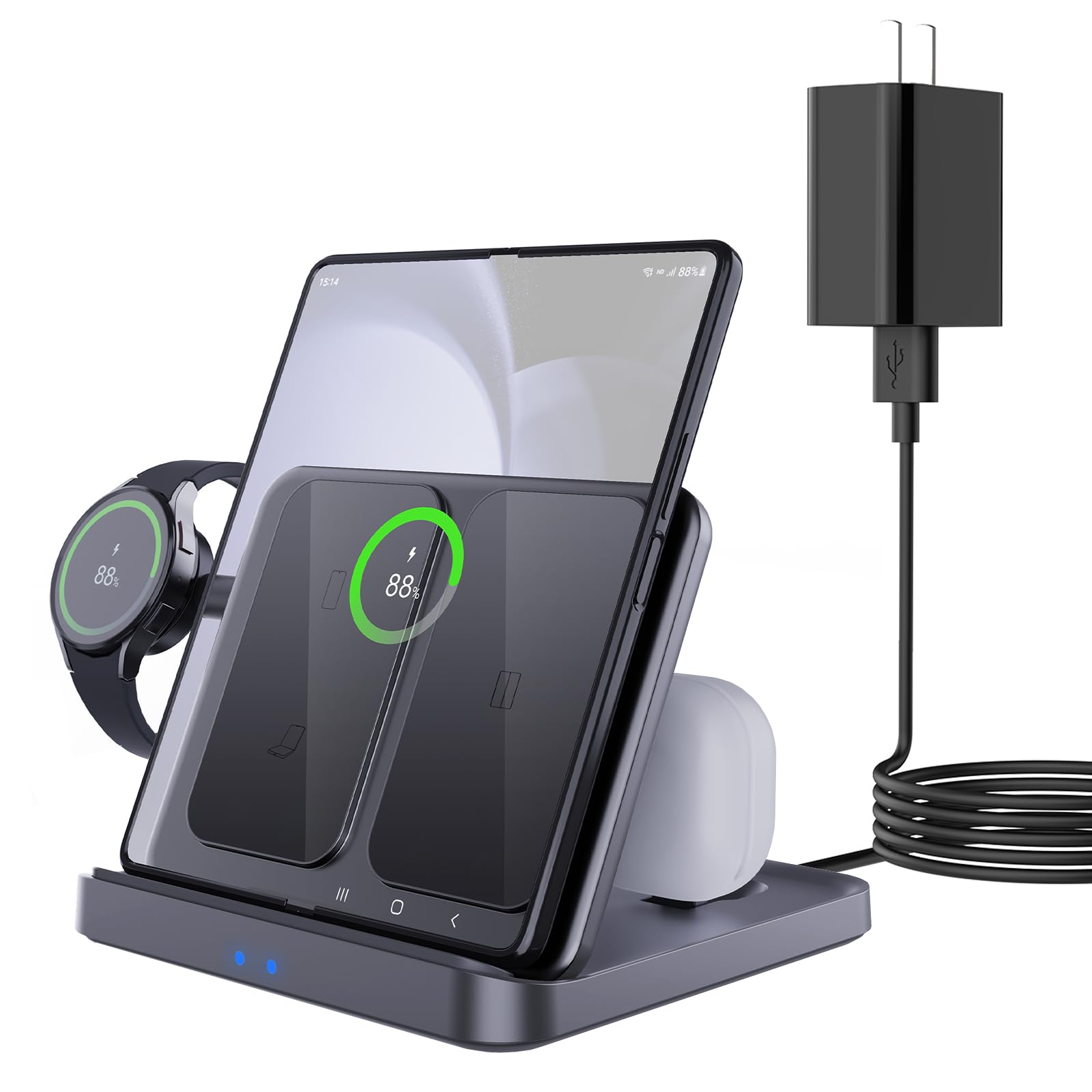 Wireless Charging Station for Samsung Z Fold, Foldable Charger Dock Stand Compatible with Galaxy Z Fold 5/4/3, Z Flip 5/4/3, S23 Ultra Plus/S22, Note20 Ultra, Galaxy Watch 6/5/Pro/4/3 Galaxy Buds
