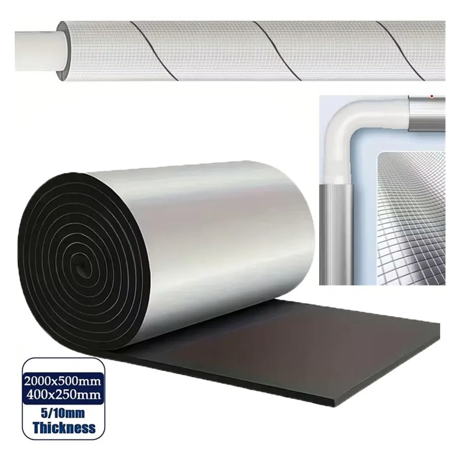 Selbstklebender Aluminiumschaum Rohrisolierungsfolie, Schaumstoff-Aluminiumfolienband, selbstklebendes Frostschutz-Wärmedämmpad