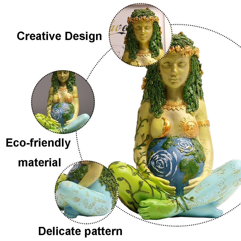 Statue Millennial Gaia - Figurine Terre Mère En Résine Dorée Pour Décoration Maison Et Jardin