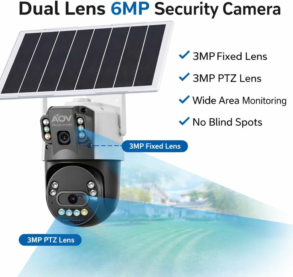 JideTech 6MP Dual Lens Solar Security WiFi Camera Outdoor, AOV Always-On Recording, PTZ 320° Pan 90° Tilt, 8W Solar Panel & 16000mAh Battery, Full Color Night Vision, AI Human & Vehicle Detection 5 61ouzwpcqaL. AC SL1024
