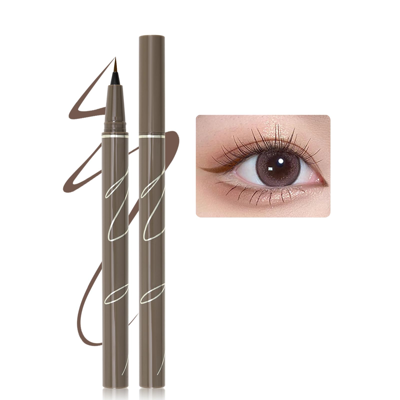 Erinde Brown Liquid Eyeliner - Delineador de ojos líquido de alta precisión, lápiz de tinta marrón líquido, lápiz profesional resistente al agua, lápiz delineador de ojos de larga duración, de secado