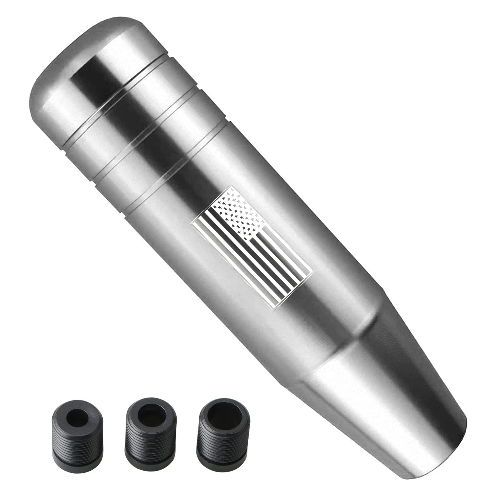 Pack-1 Gear Stick Shifter Knobs, 5" Aluminum Alloy Weighted Gear Lever, American Flag Design Automatic Shift Knob, Fits Most Auto Transmission Vehicle (Silver)