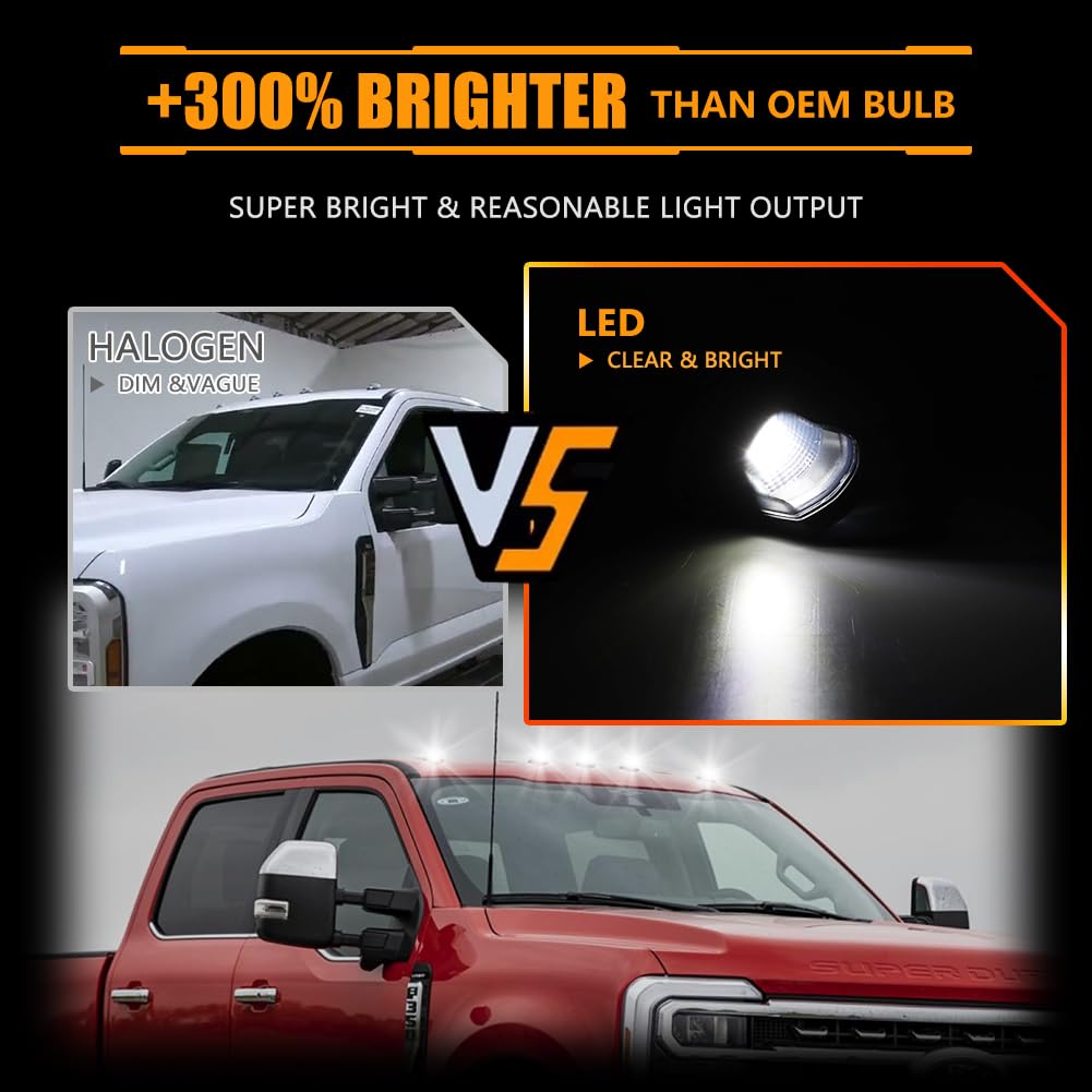 OFFKAT LED Cab Roof Marker Lights Top Clearance Running Lights for 2017 2018 2019 2020 2021 2022 2023 2024 Fo-rd F250 F350 F450 F550 Super Duty, Smoked Lens White LED Cab Marker Lamps, 5 PCS
