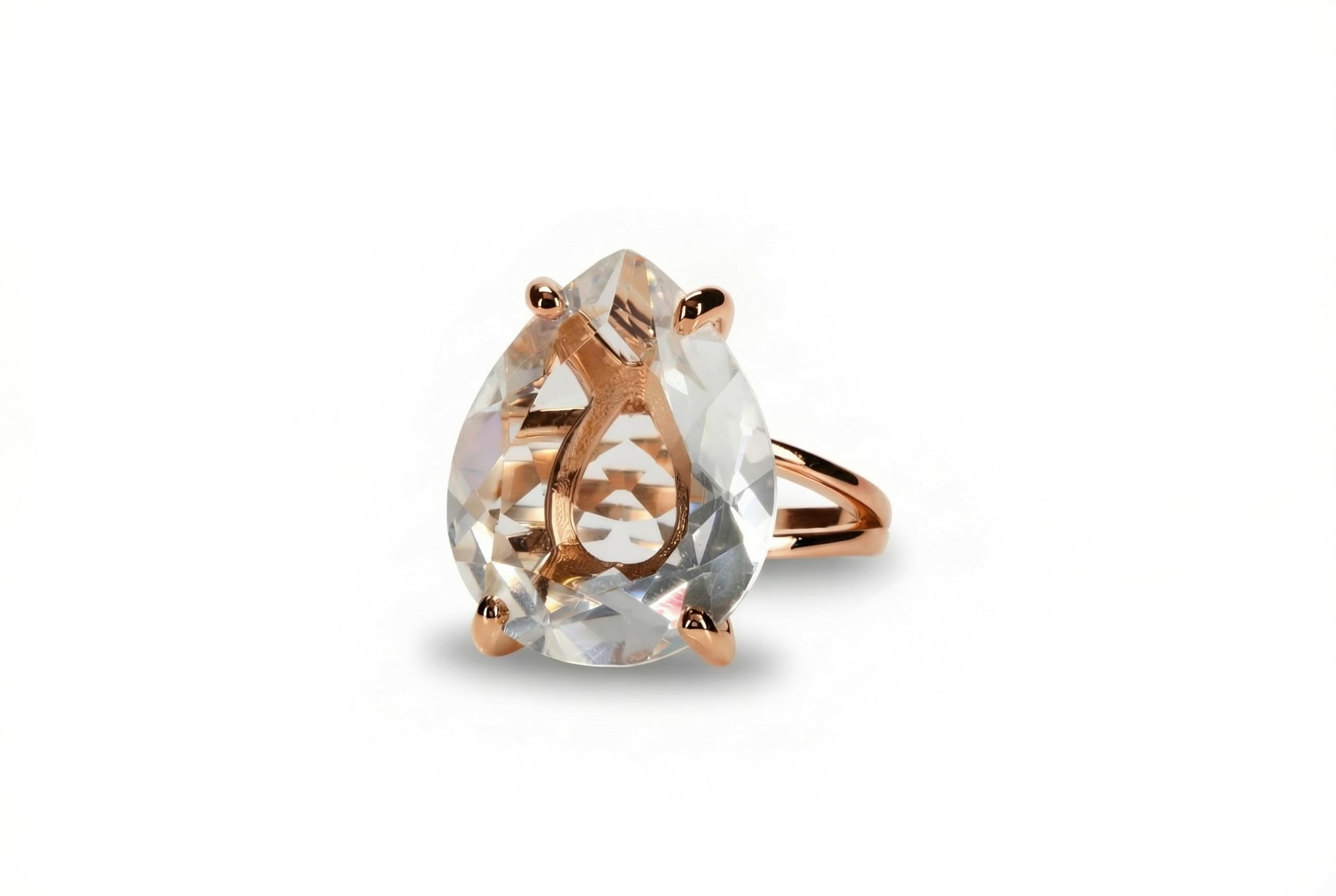 Anillo de Oro de 14K con Cuarzo Claro - Anillo de Boda Cumpleaños y Promesa para Todos los Días - Anillo de Oro Hecho a Mano por Joyeros Expertos - Grabado Disponible - Caja de Regalo