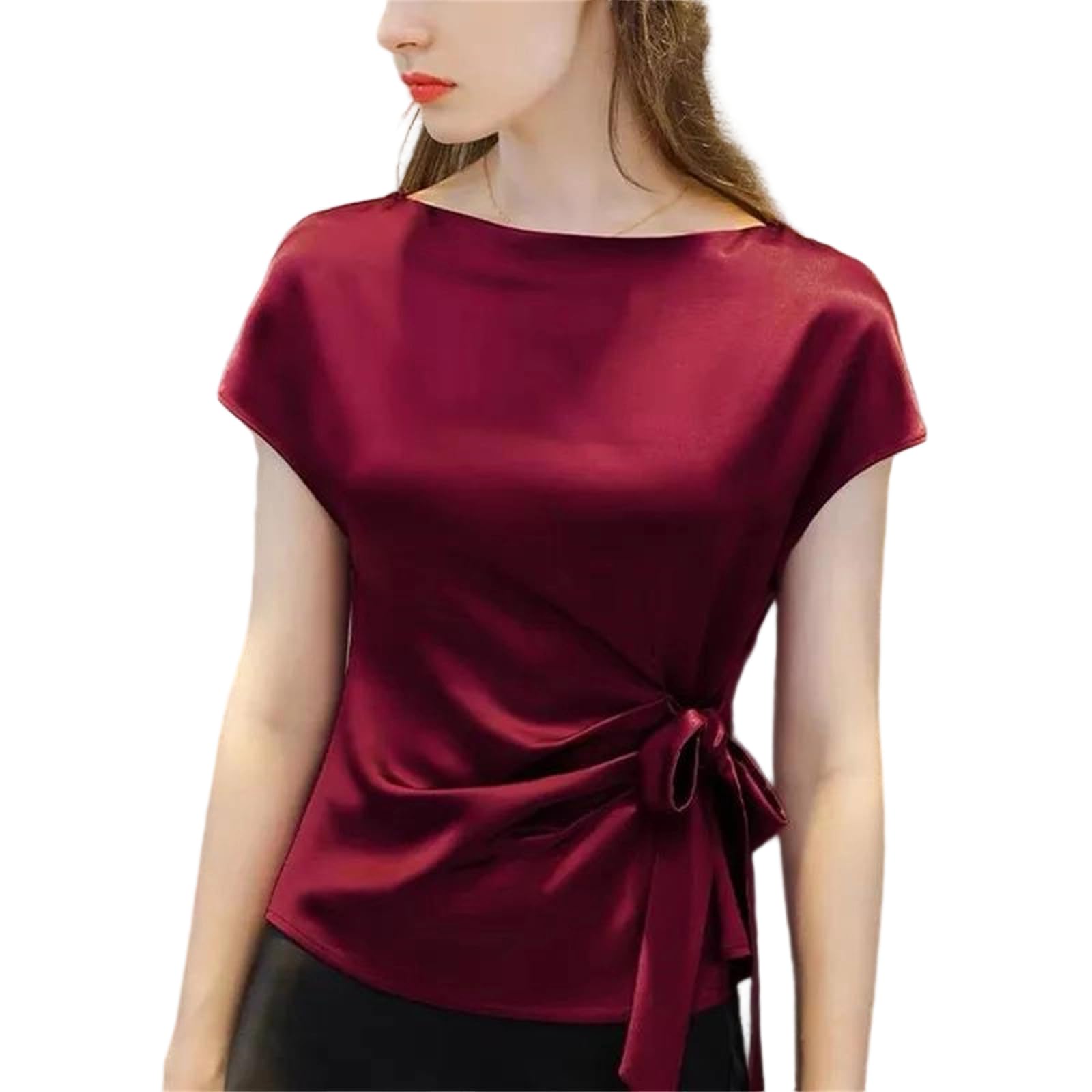 Camicetta da donna in chiffon in raso stile coreano con lacci