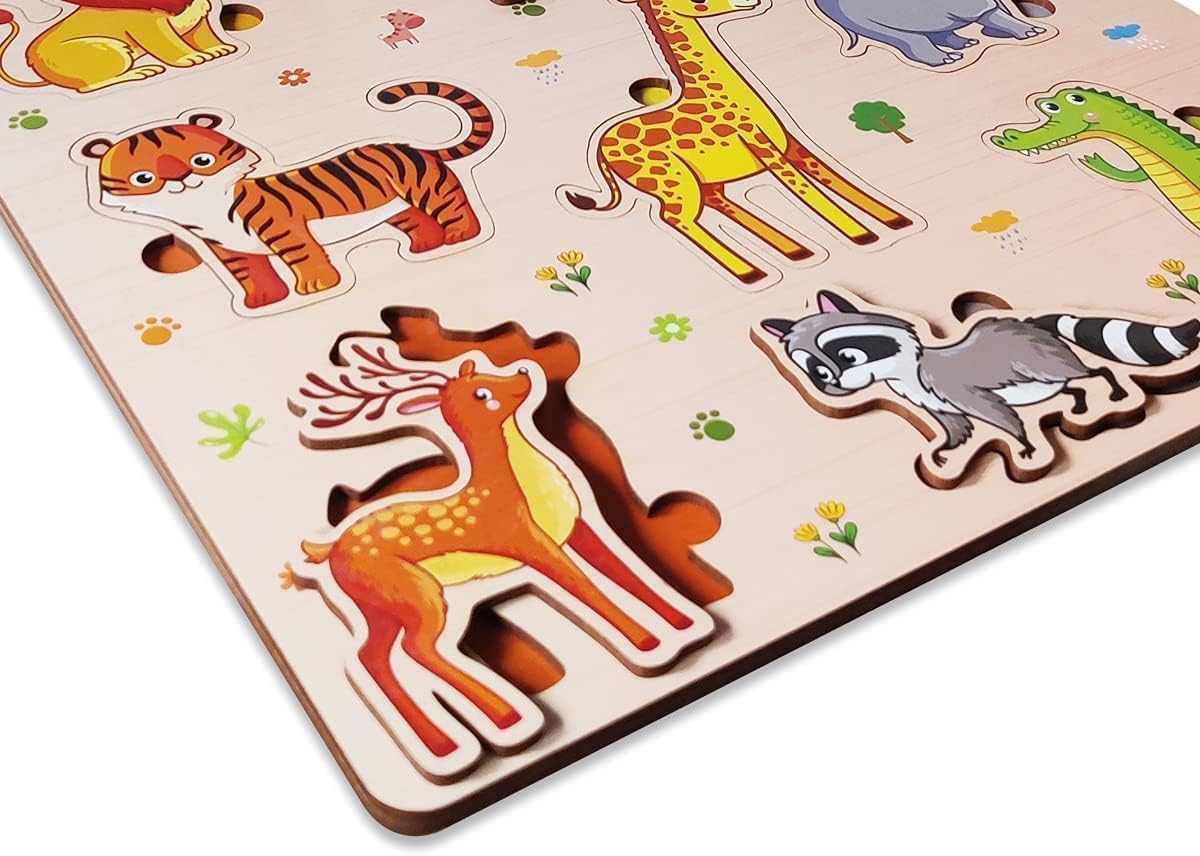 Webby Wooden Animals Montessori Educational Pre-School Puzzle Board Toy for Boys and Girls