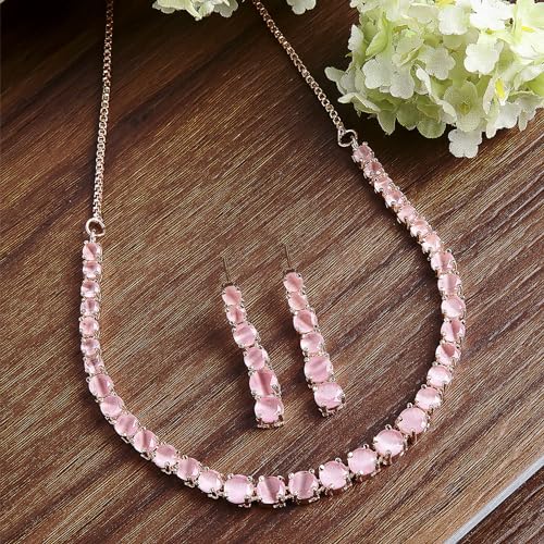 Classic Style AD American Diamond Rose Plated Circle Necklace Set