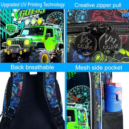 Image of AGSDON 3PCS Truck Backpack for Boys, 16 inch Little Kids Preschool Bookbag, Elementary Backpacks and Lunch Box - Green