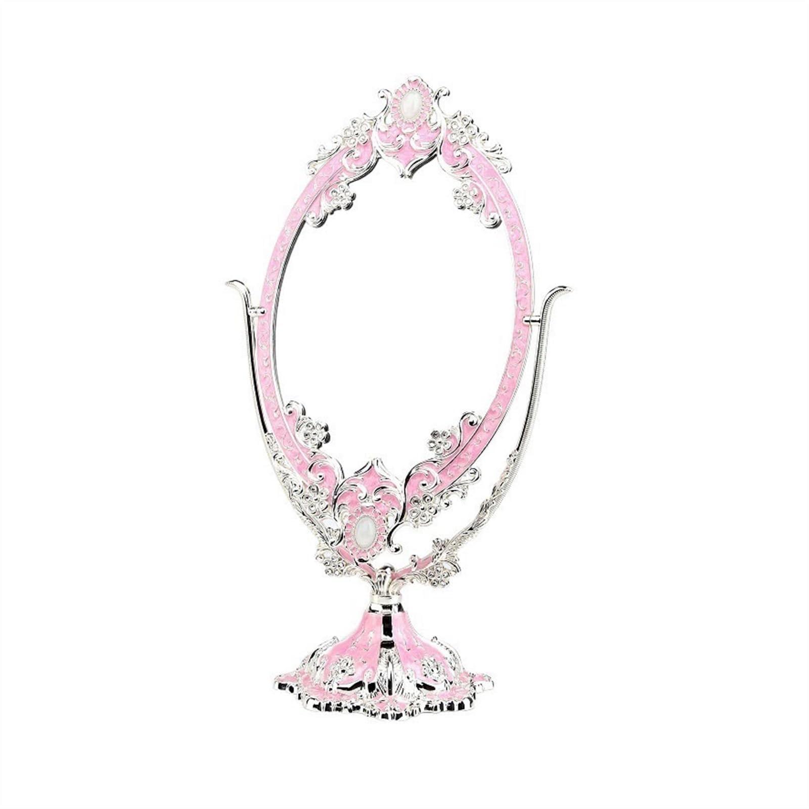 LJHFG63KUYT Vanity Mirror European Style Metal Mirror Desktop Large Double-sided Makeup Retro High-definition Beauty Household Personal(Pink)