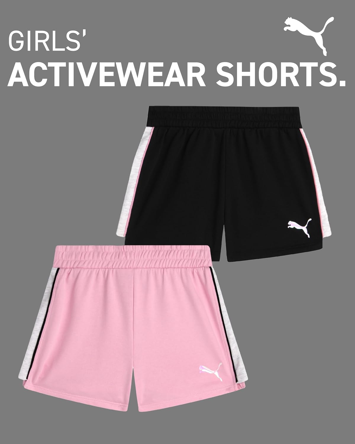 PUMA Girls' Athletic Shorts - 2 Pack Lightweight Performance Cotton French Terry Activewear Shorts (Sizes: 7-16) - Image 2