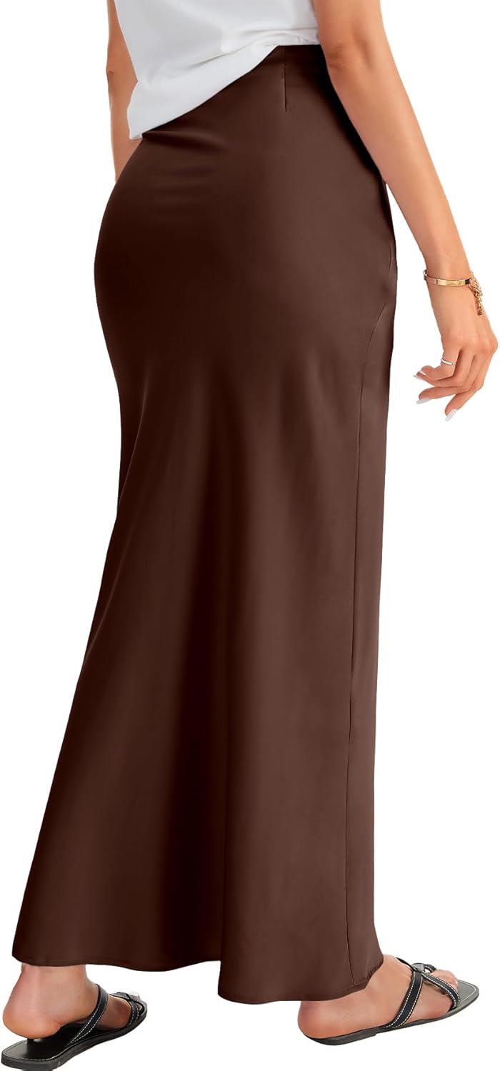 Vrtige Women's Elegant Satin Silky High Waist Zipper Flowy A Line Maxi Long Skirt - Image 5